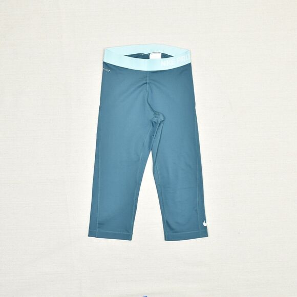 Nike Women Capri Legging Straight Polyester Blue Size S Pro Dri Fit Pull On - Picture 2 of 8